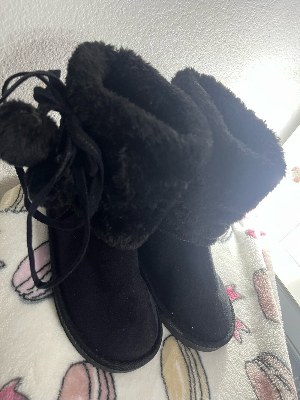 Black Faux-Fur Winter Boots - kids Cozy Slip-On